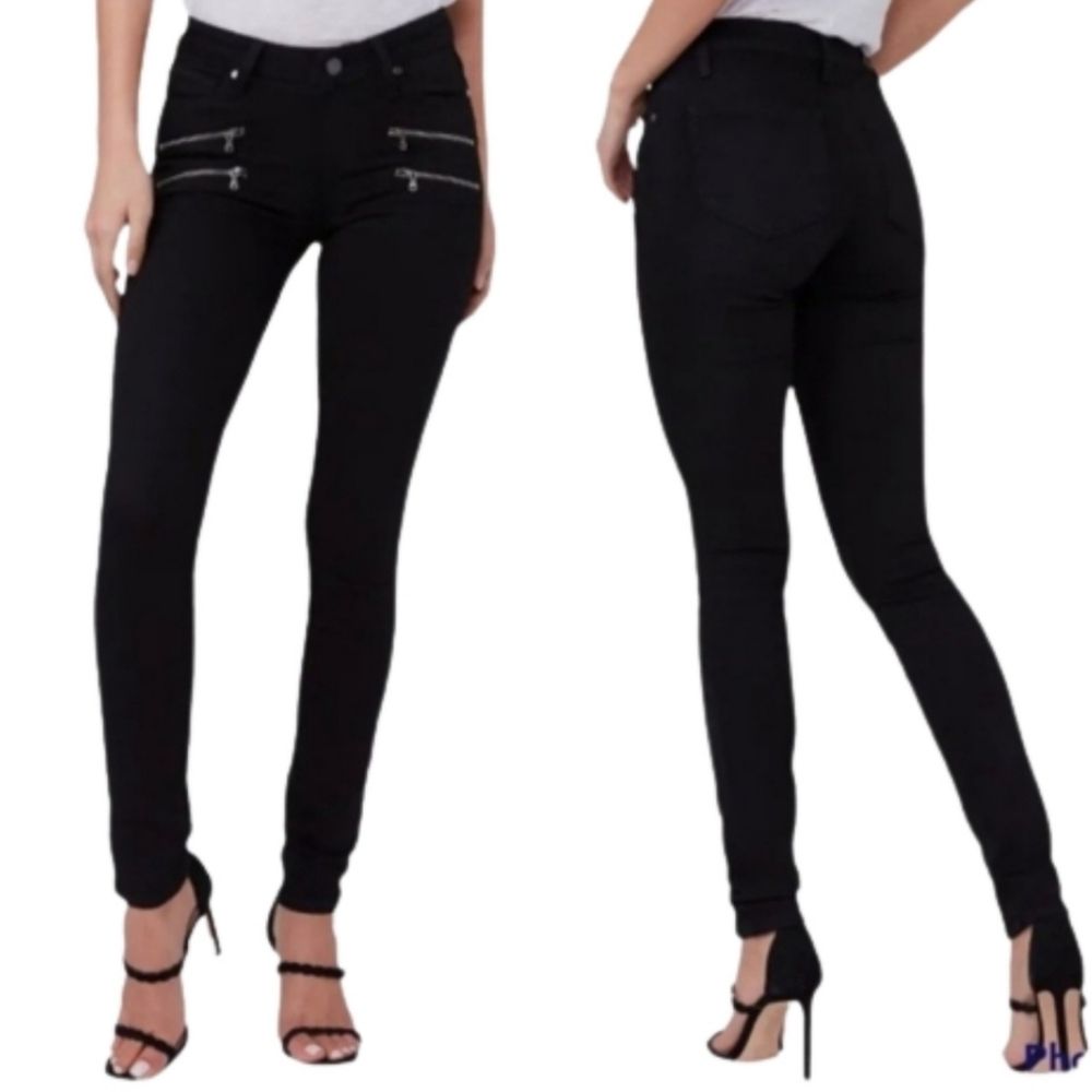 Paige Edgemont Black Zipper Zip Pocket Skinny Moto Jeans Size 26
